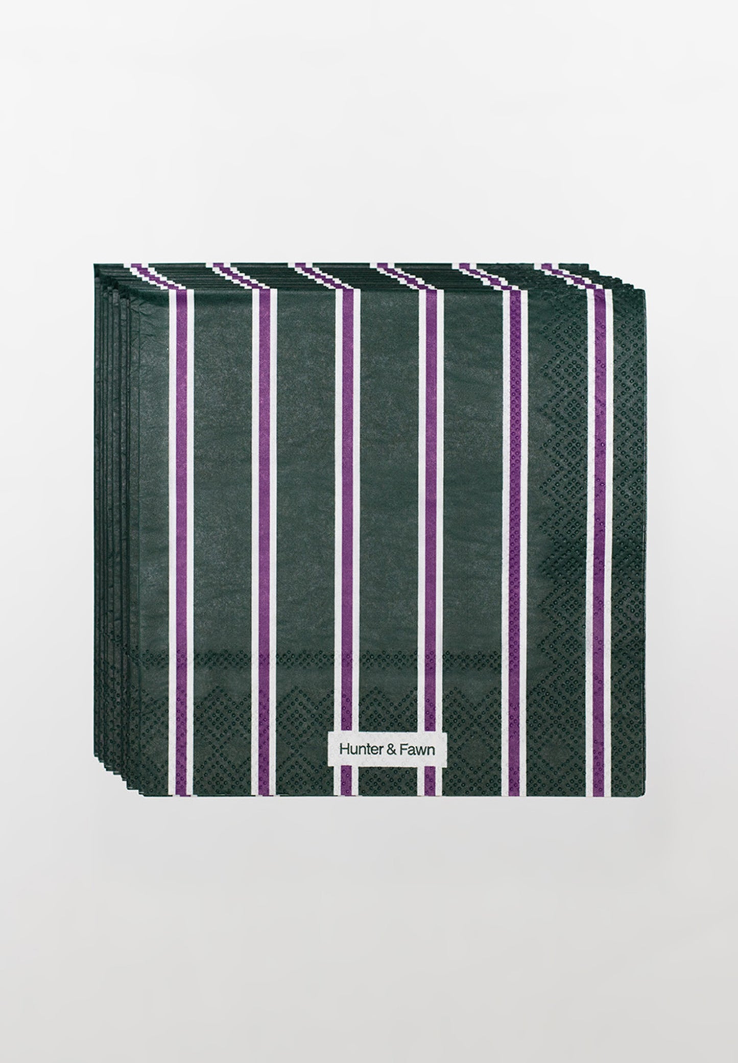 Aesthetic striped cocktail napkin in green and purple — one-of-a-kind party napkins by Hunter & Fawn