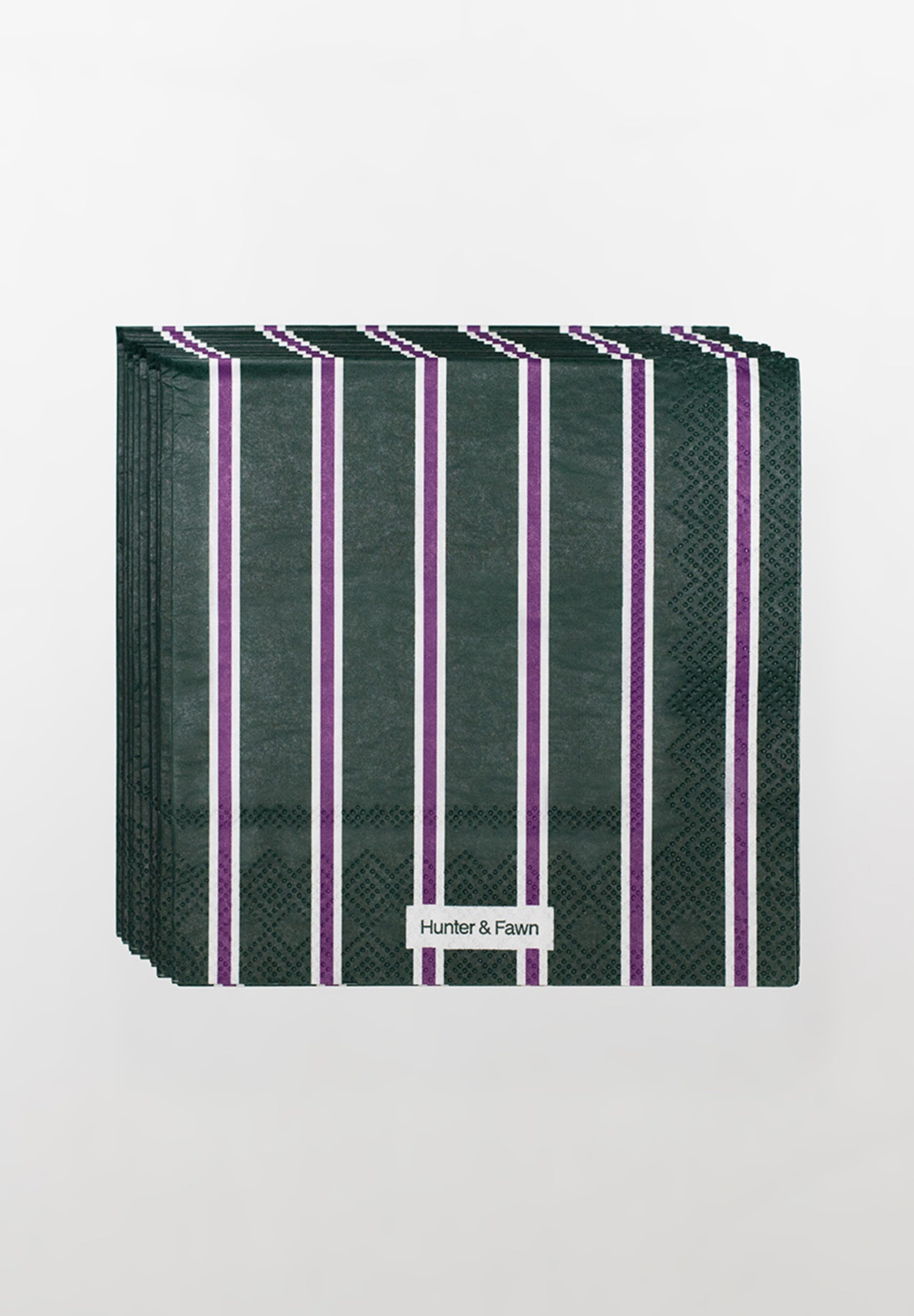 Aesthetic striped cocktail napkin in green and purple — one-of-a-kind party napkins by Hunter & Fawn