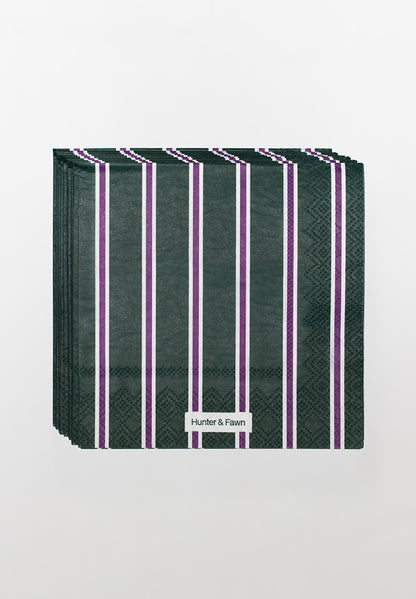 Aesthetic striped cocktail napkin in green and purple — one-of-a-kind party napkins by Hunter & Fawn